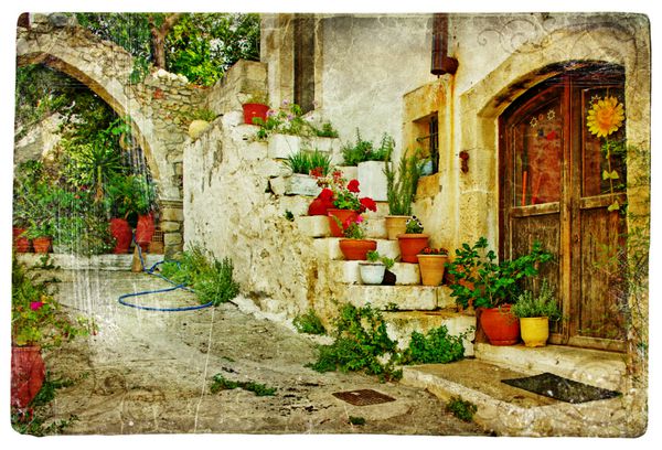 روستاهای یونانی تصویری لوترا - آثار هنری به سبک رترو
