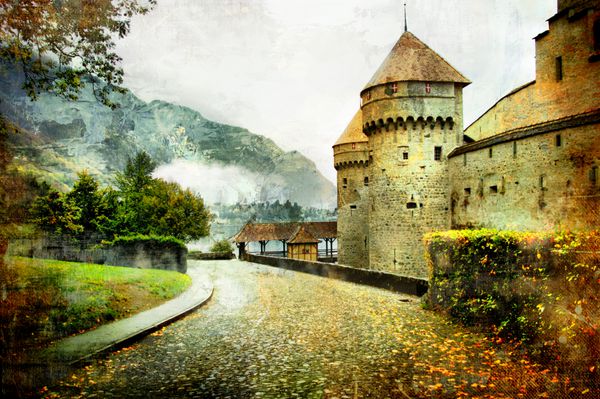 قلعه سوئیس - عکس هنری به سبک نقاشی قدیمی از مجموعه قلعه های من
