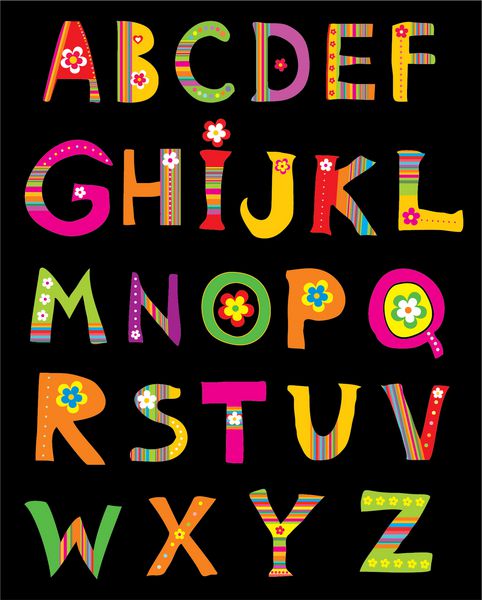 ABC فونت گل وکتور طراحی الفبا به سبک رنگارنگ