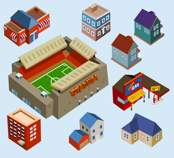ساختمان ها و استادیوم فوتبال در یک شهر شهر خود را بنویسید