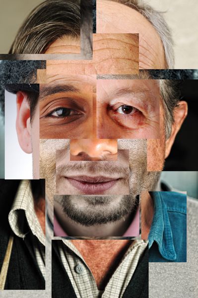 چهره انسان ساخته شده از چندین انسان مختلف کولاژ مفهومی هنری