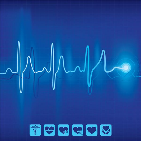ردیابی نبض EKG ضربان قلب در پس زمینه آبی نماد پزشکی و سلامت