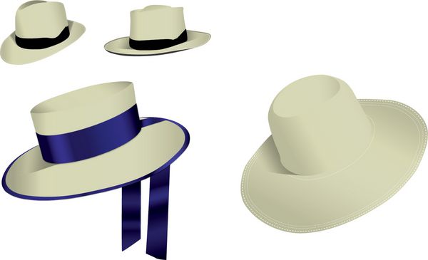 چهار کلاه پانامایی جدا شده در زمینه سفید وکتور