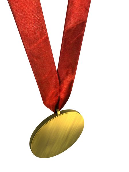 مدال طلایی با روبان قرمز جدا شده روی سفید