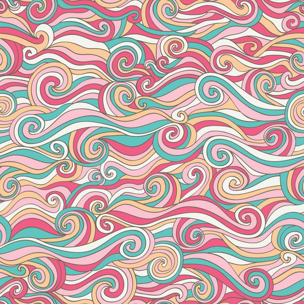 الگوی انتزاعی رنگارنگ و بدون درز با دست کشیده شده پس زمینه امواج