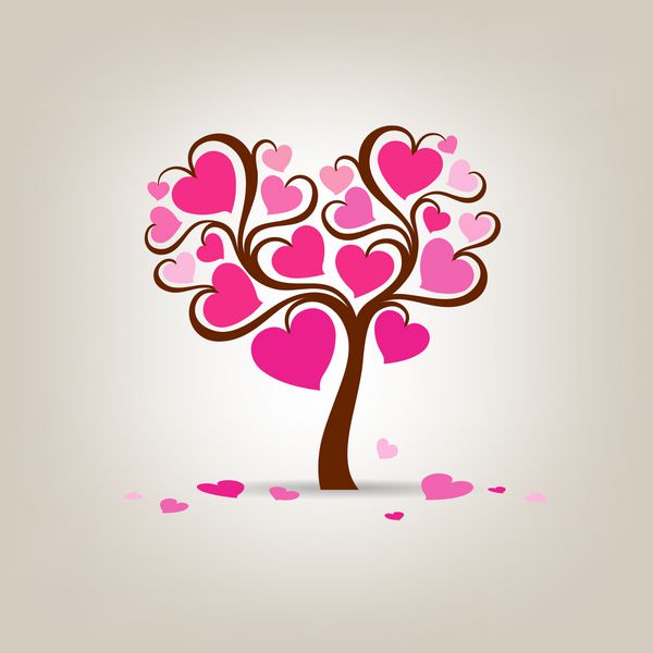تصویر وکتور قلب صورتی درخت روز ولنتاین