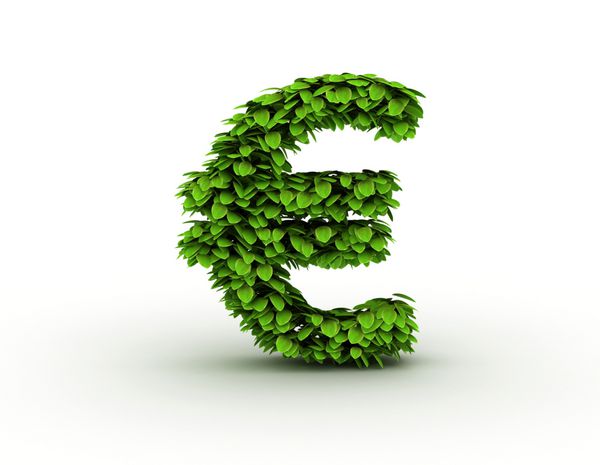 علامت یورو الفبای برگهای سبز