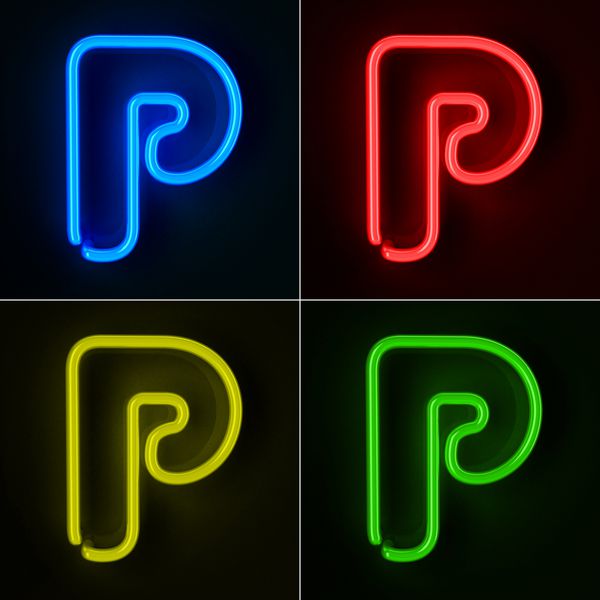 تابلو نئونی بسیار دقیق با حرف P در چهار رنگ