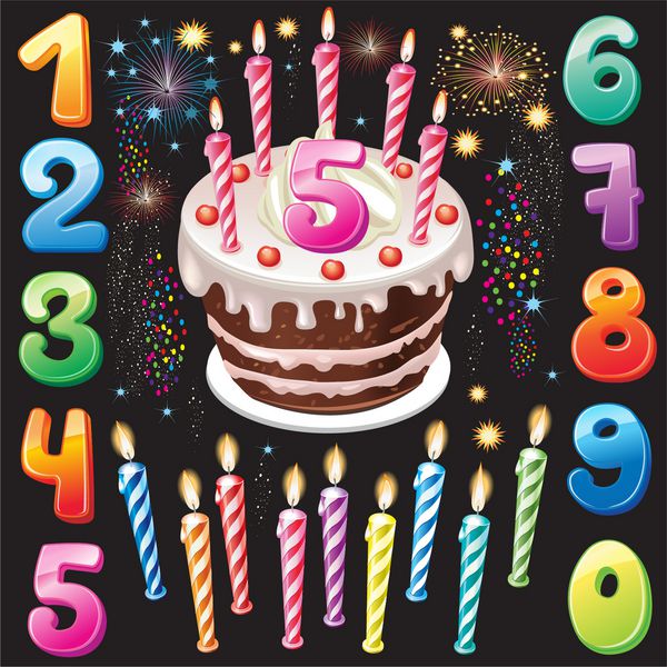 کیک تولدت مبارک اعداد و آتش بازی