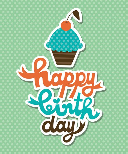 کارت تبریک تولد زیبا با کیک کوچک وکتور