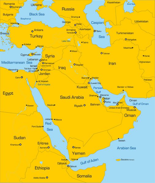 نقشه رنگی وکتور انتزاعی کشور خاورمیانه