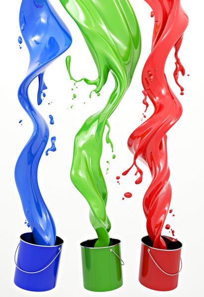 تعریف سیستم رنگ RGB سه رنگ به صورت مایع در زمینه سفید
