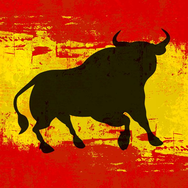 پس‌زمینه اسپانیایی الگوی وکتور با گاو نر بر روی پرچم گران‌شده اسپانیا