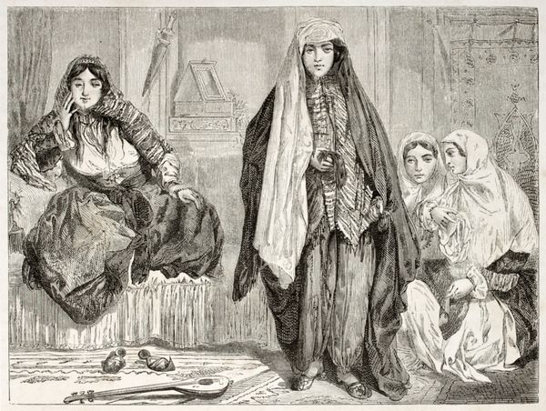 زنان ایرانی با لباس های سنتی ایجاد شده توسط Laurens منتشر شده در Le Tour du Monde پاریس 1860