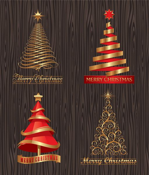 مجموعه وکتور - درختان کریسمس تزئینی طلایی