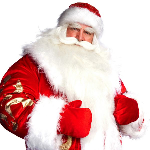 بابانوئل سنتی که یک خنده بزرگ با شکم هو هو هو می کند جدا شده روی سفید