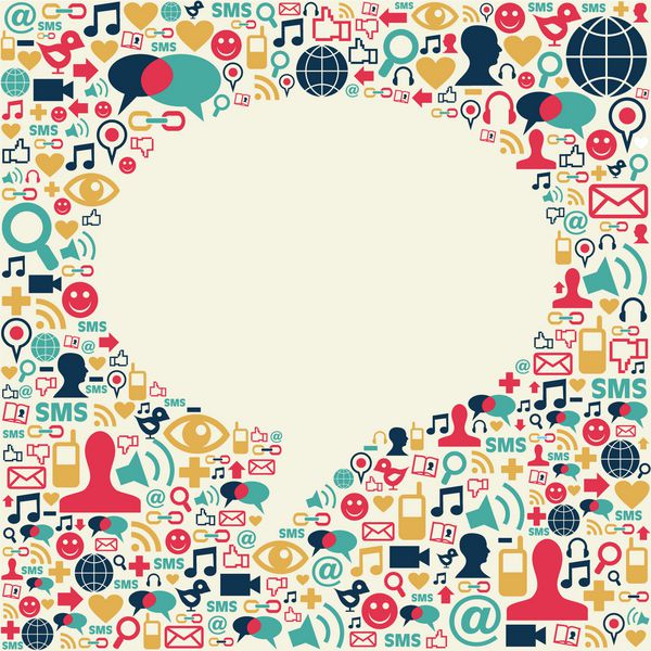 بافت آیکون های رسانه های اجتماعی در پس زمینه ترکیب شکل حباب گفتگو فایل وکتور موجود است