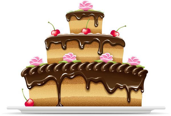 کیک شکلاتی شیرین برای جشن تولد وکتور جدا شده در پس زمینه سفید