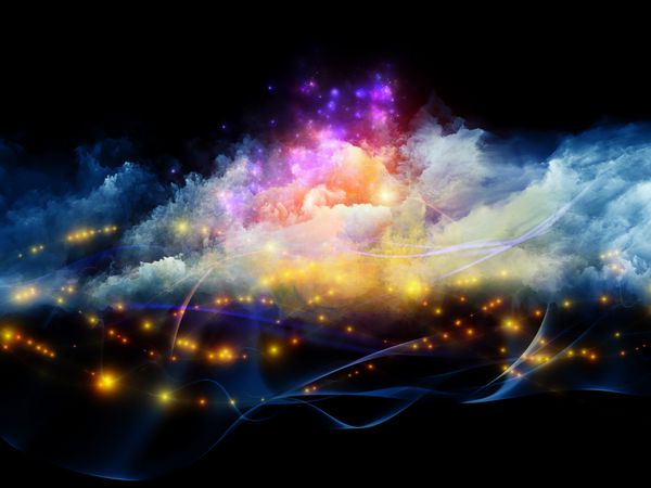 تعامل ابرهای فوم فراکتال و نورهای انتزاعی در موضوع هنر معنویت نقاشی موسیقی جلوه های بصری و فناوری های خلاقانه