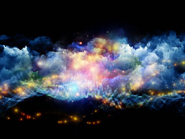 پس زمینه متشکل از ابرهای فوم فراکتال و نورهای انتزاعی و مناسب برای استفاده در هنر معنویت نقاشی موسیقی جلوه های بصری و فناوری های خلاقانه