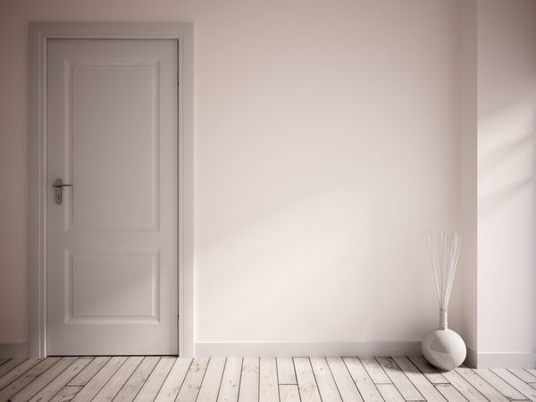 فضای داخلی خالی سفید با درب سفید