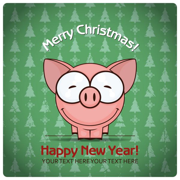 کارت تبریک کریسمس با خوک کارتونی وکتور