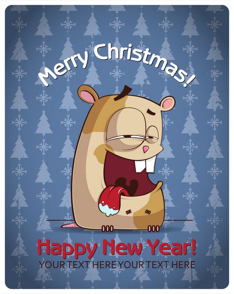 کارت تبریک کریسمس با همستر کارتونی وکتور