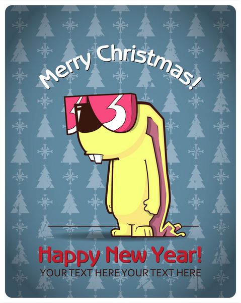 کارت تبریک کریسمس با خرگوش کارتونی وکتور