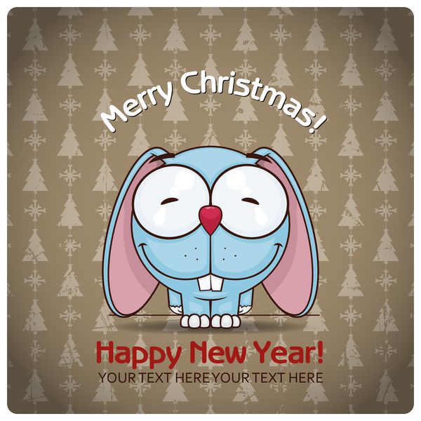 کارت تبریک کریسمس با خرگوش کارتونی وکتور