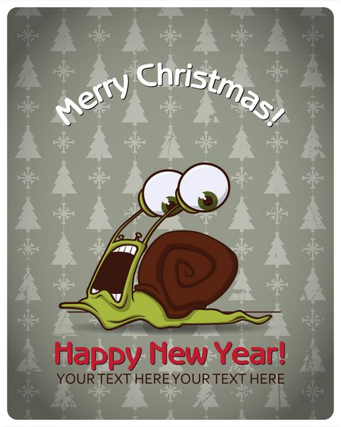 کارت تبریک کریسمس با حلزون کارتونی وکتور
