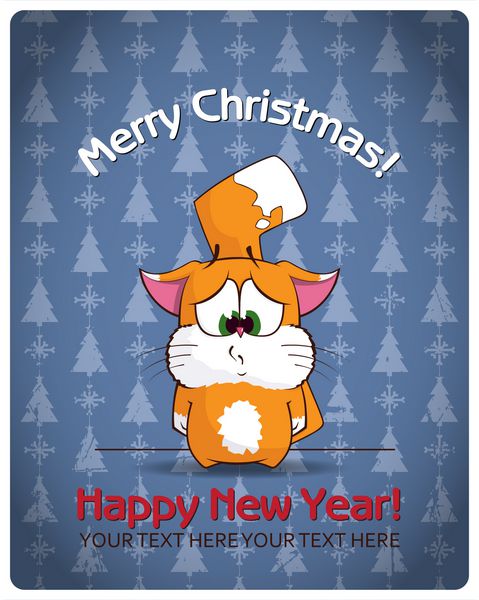 کارت تبریک کریسمس با گربه کارتونی وکتور