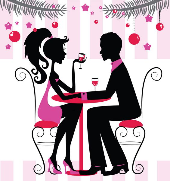 سیلوئت زوج شام عاشقانه سال نو یا کریسمس تصویر وکتور