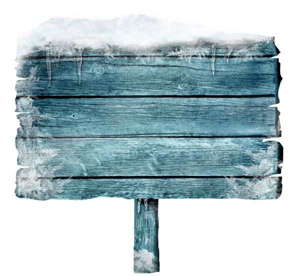 تابلوی چوبی در زمستان با کپی اسپیس تابلوی چوب منجمد با برف یخ و کریستال فضایی برای متن شما