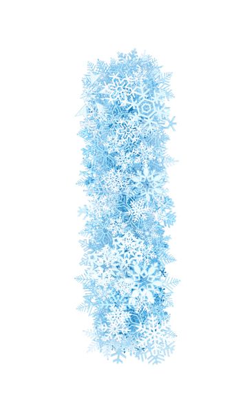 حرف I الفبای دانه های برف آبی یخ زده در پس زمینه سفید