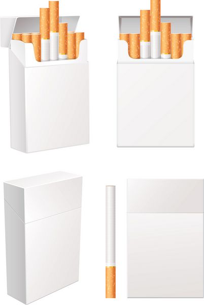 مجموعه پاکت سیگار خالی جدا شده در پس زمینه سفید وکتور مجموعه