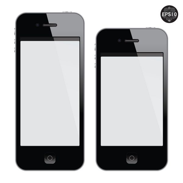 تلفن همراه سیاه و سفید واقعی با صفحه نمایش خالی جدا شده روی سفید وکتور