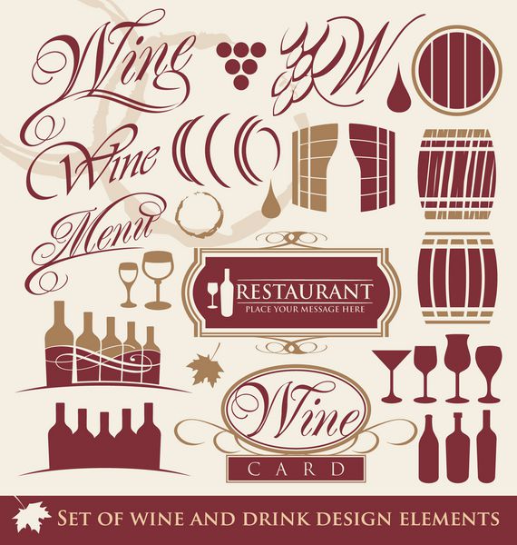 مجموعه ای از عناصر طراحی شراب نمادهای شراب علائم و مجموعه نمادها