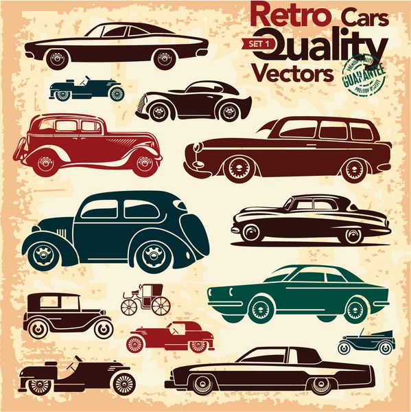 مجموعه آیکون‌های رترو 1 وکتور ماشین‌های قدیمی