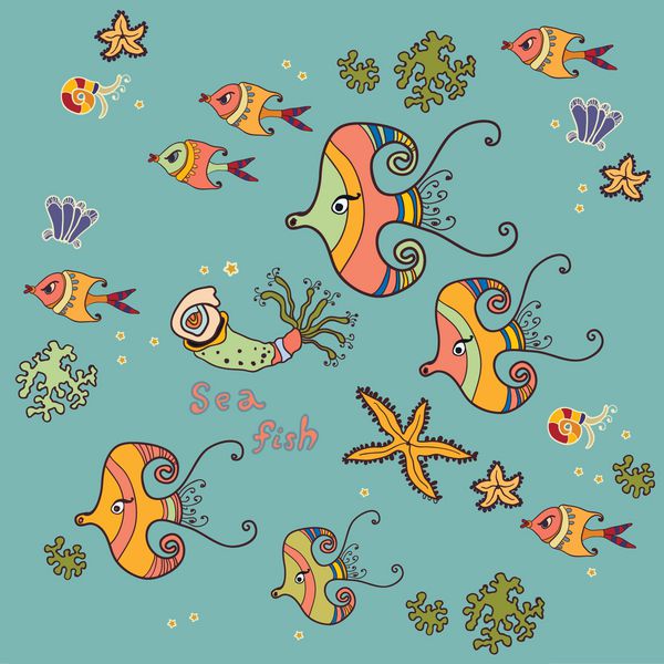 الگوی ماهی های استوایی کارتونی رنگارنگ