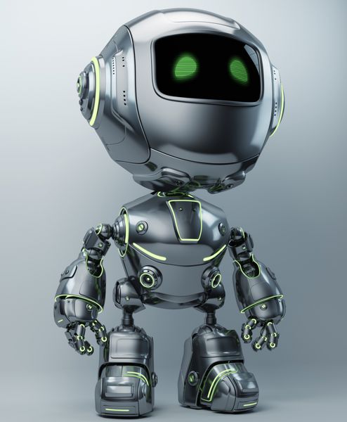 ربات فلزی کوچک با خطوط سبز روشن