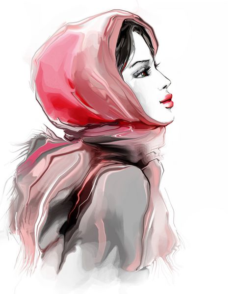 دختر زیبا با روسری صورتی زمستانی