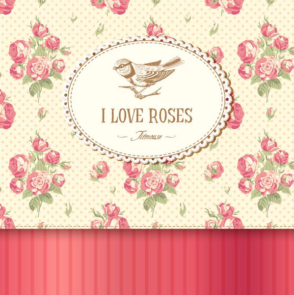 کارت وینتیج با گل رز و موس