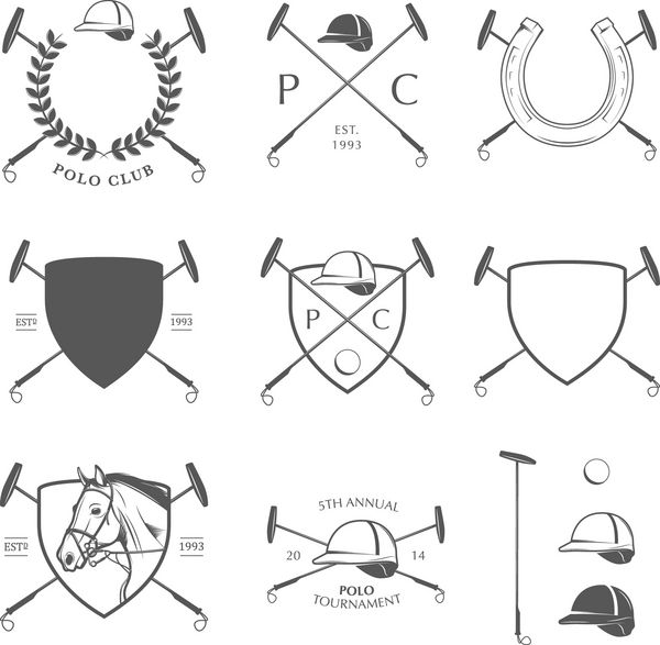 مجموعه ای از برچسب های چوگان اسب قدیمی نشان ها و عناصر طراحی