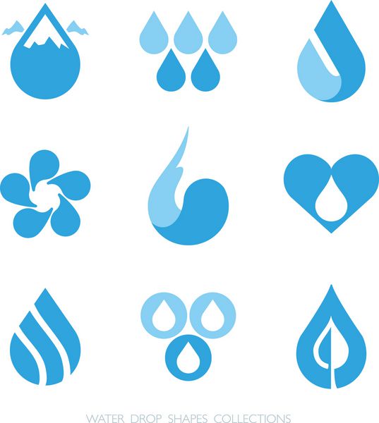 مجموعه اشکال قطره آب نماد وکتور در 1 و 2 رنگ تنظیم شده است