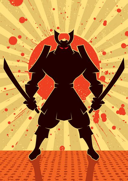 سایه سامورایی تصویر کارتونی جنگجوی سامورایی از شفافیت و شیب استفاده نشده است