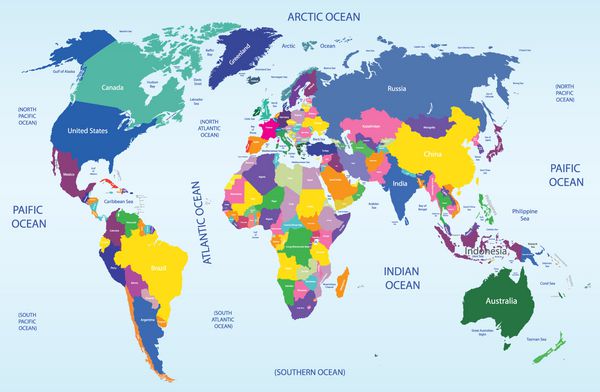 نقشه جهان ژئوپلیتیک رنگی