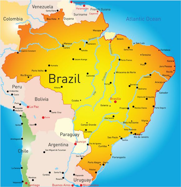 نقشه رنگی وکتور انتزاعی کشور برزیل