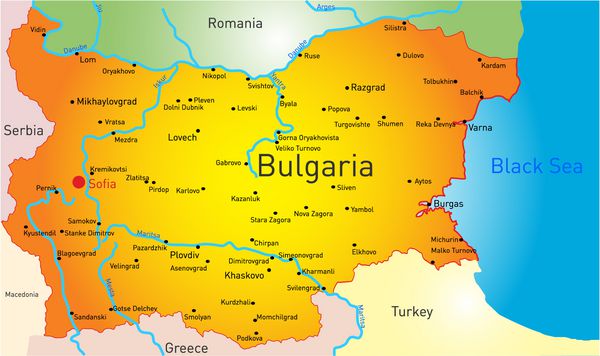 نقشه رنگی وکتور کشور بلغارستان