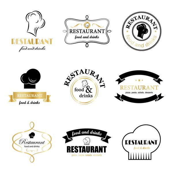 مجموعه برچسب های رستوران - جدا شده روی پس زمینه سفید - وکتور طرح گرافیکی قابل ویرایش برای طرح شما