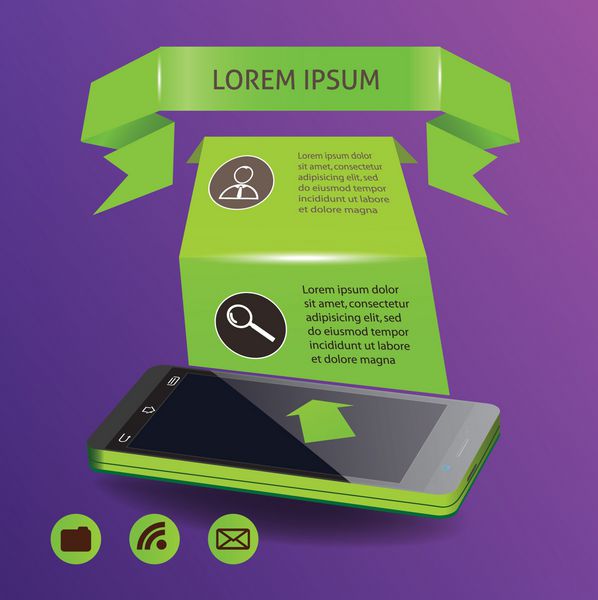 وکتور وکتور تلفن هوشمند مدرن با روبان های سبز